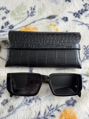 Peta + Jain Evans Black Rectangle Sunglasses w/ Case